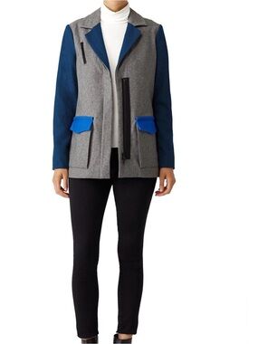 Ellie Mae Archie Coat Wool Gray Blue Colorblock $695 art pop Indie Sleaze Sz 14